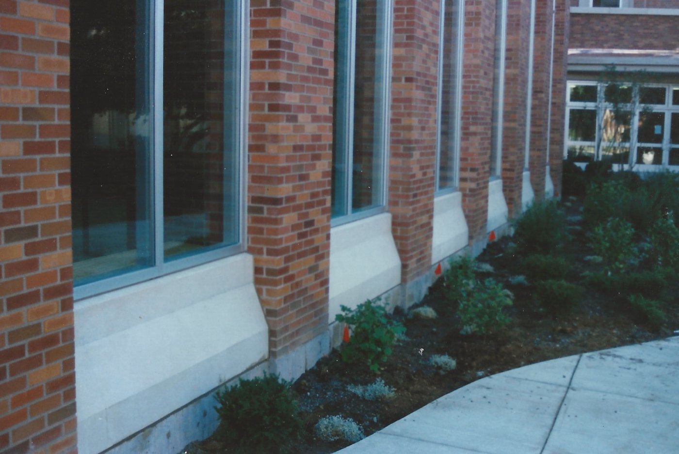 Precast window sills on a brick building