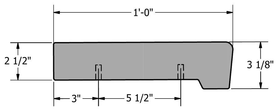 Model #3 cross-section with dimensions