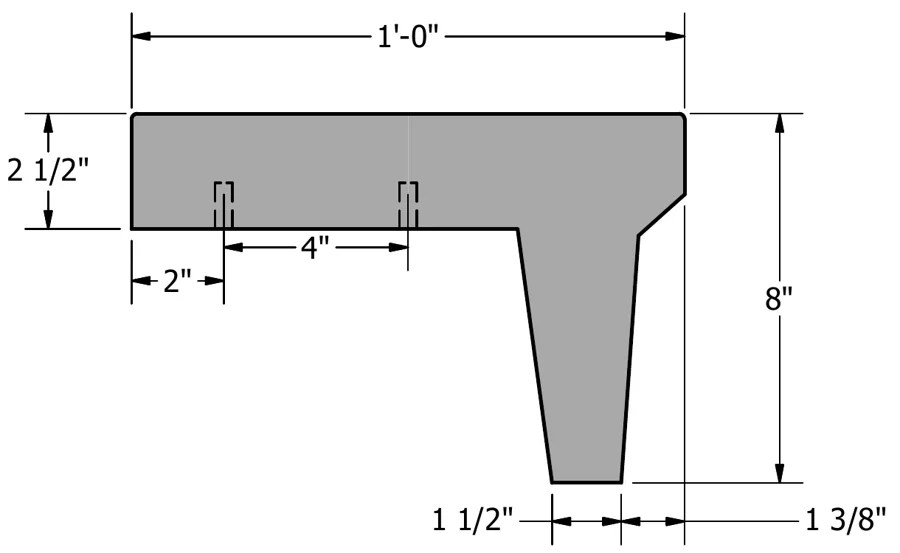 Model #4 cross-section with dimensions