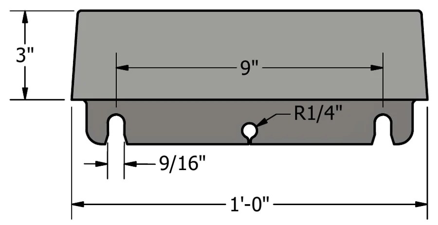 Model #8 cross-section with dimensions