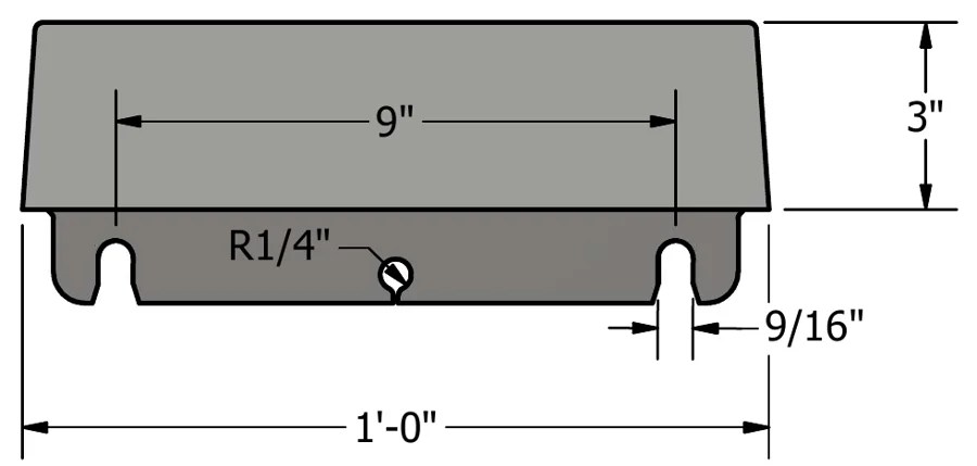 Model #9 cross-section with dimensions
